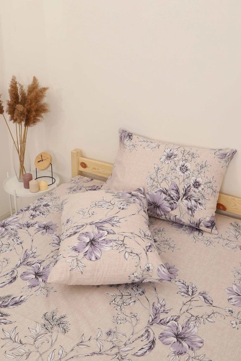 Простыня на резинке перкаль Цветущая лиана (сирень)