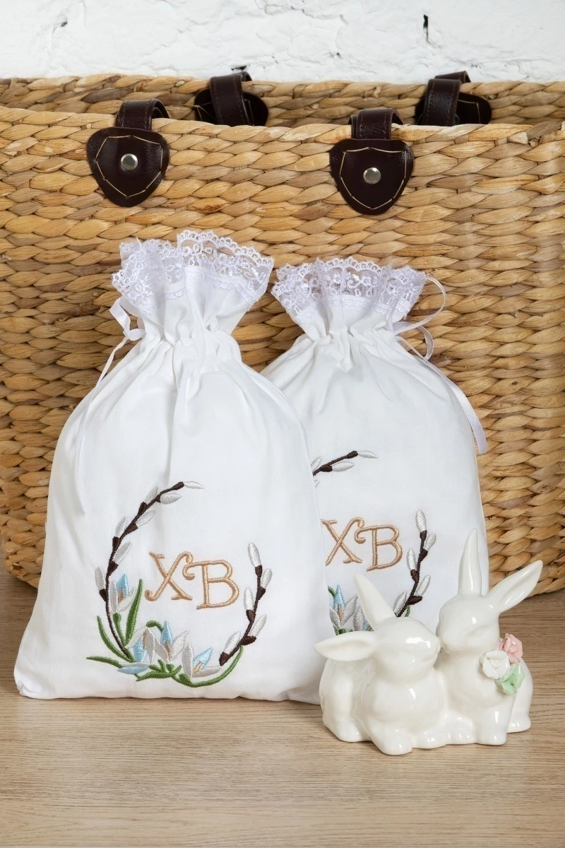 ЭКО мешочек для хранения Отбеленный бязь ГОСТ с вышивкой "ХВ"