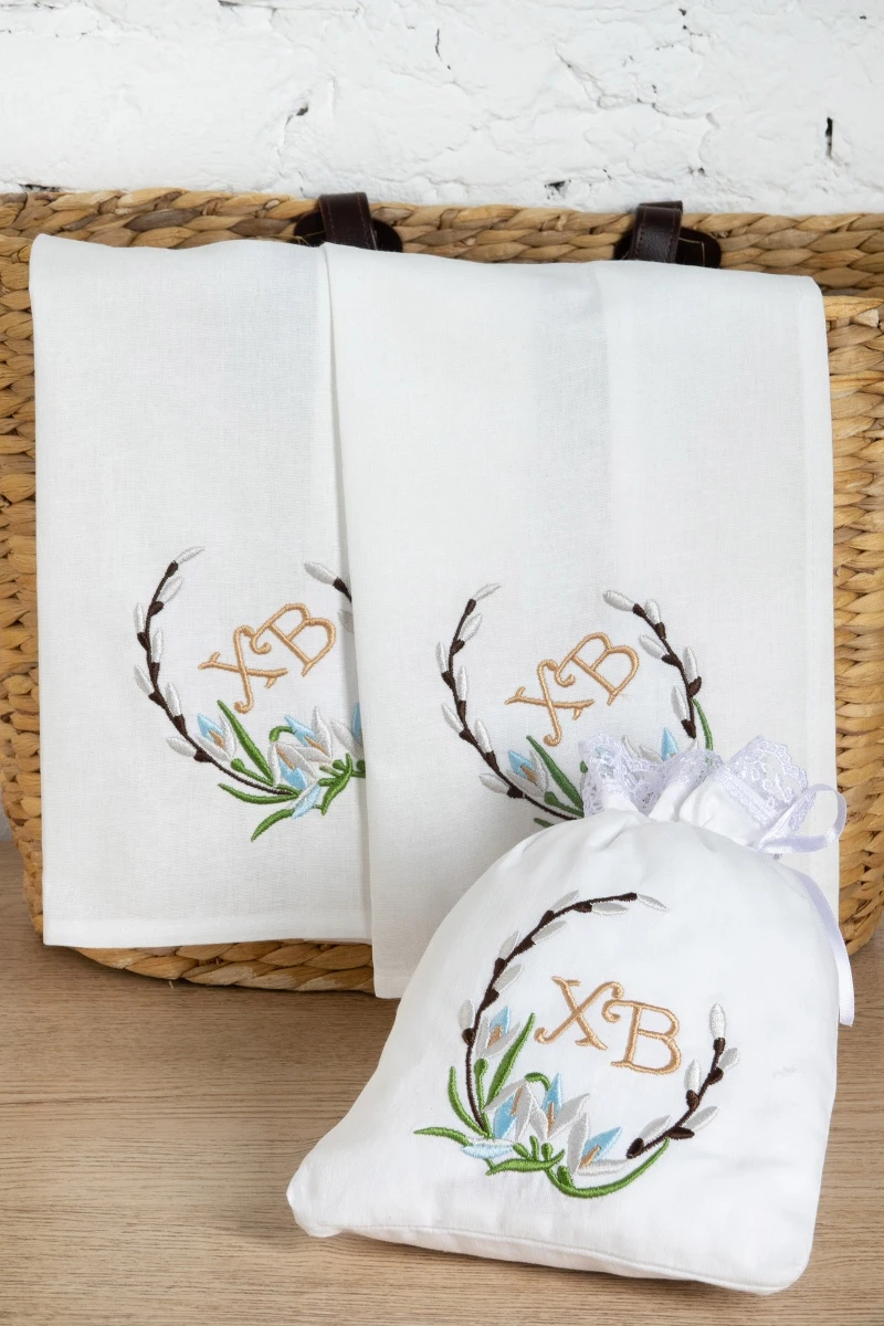 ЭКО мешочек для хранения Отбеленный бязь ГОСТ с вышивкой "ХВ"