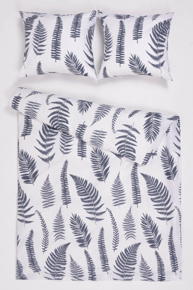 1 + 2 Пододеяльник и 2 наволочки поплин "Папоротник" белый, 70х70 см ("ГОС")