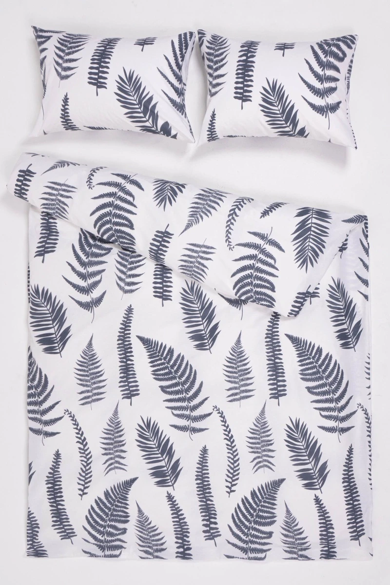 1 + 2 Пододеяльник и 2 наволочки поплин "Папоротник" белый, 50х70 см ("ГОС")