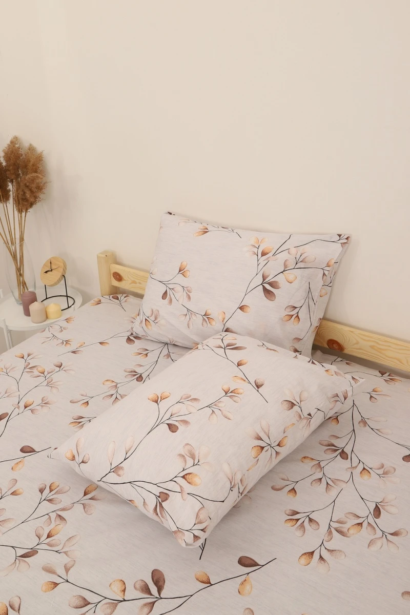 Простыня на резинке Веточки (бежевый)