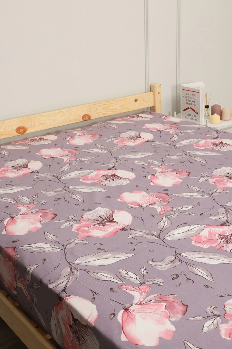 Простыня на резинке бязь ГОСТ Азалия (фиолетовый)