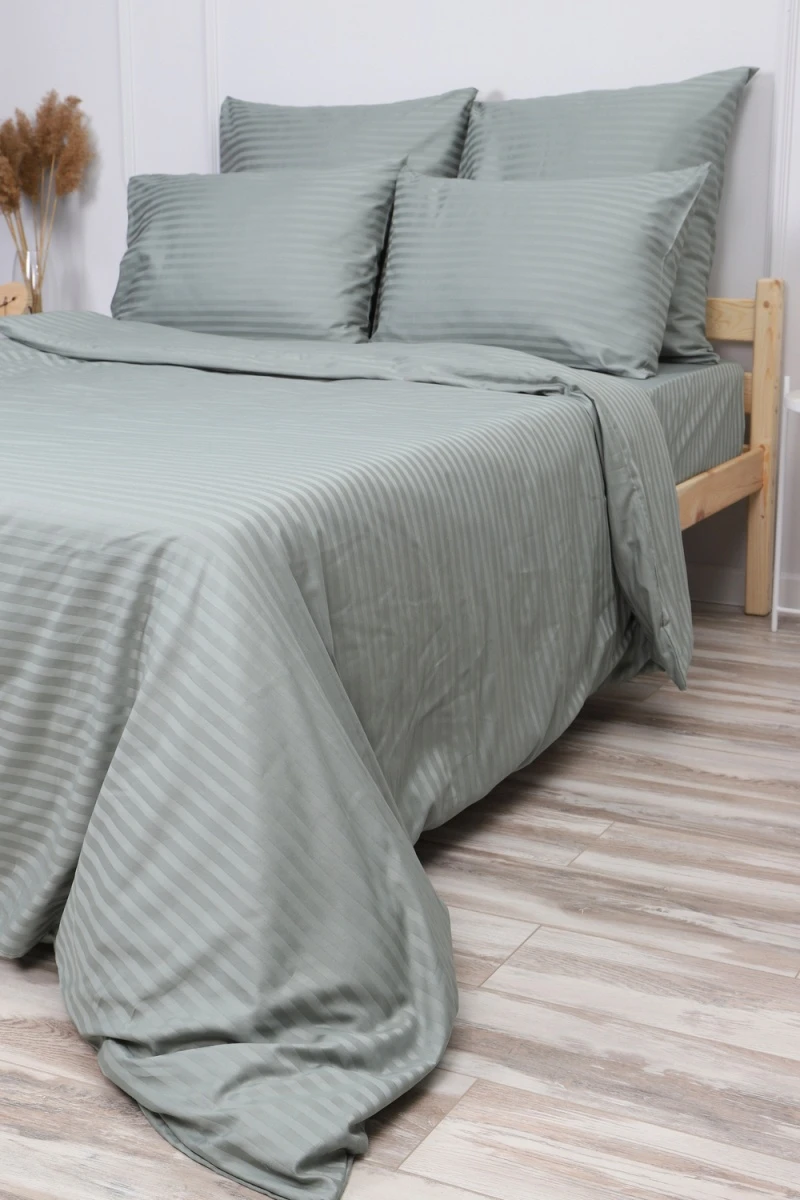 Простыня на резинке из страйп-сатина Комфорт (фисташковый)