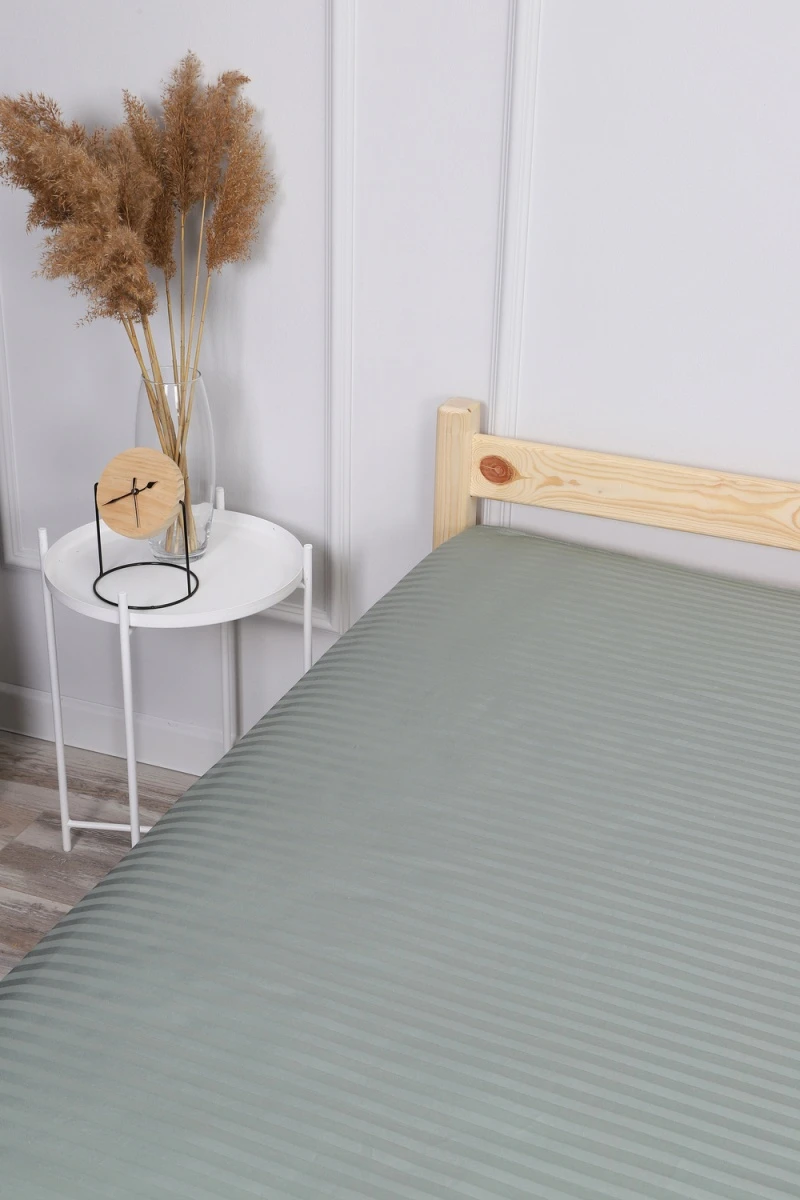 Простыня на резинке из страйп-сатина Комфорт (фисташковый)