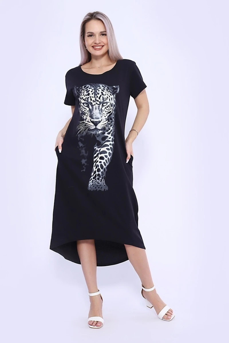 Платье женское - Леопард - 738 - черный
