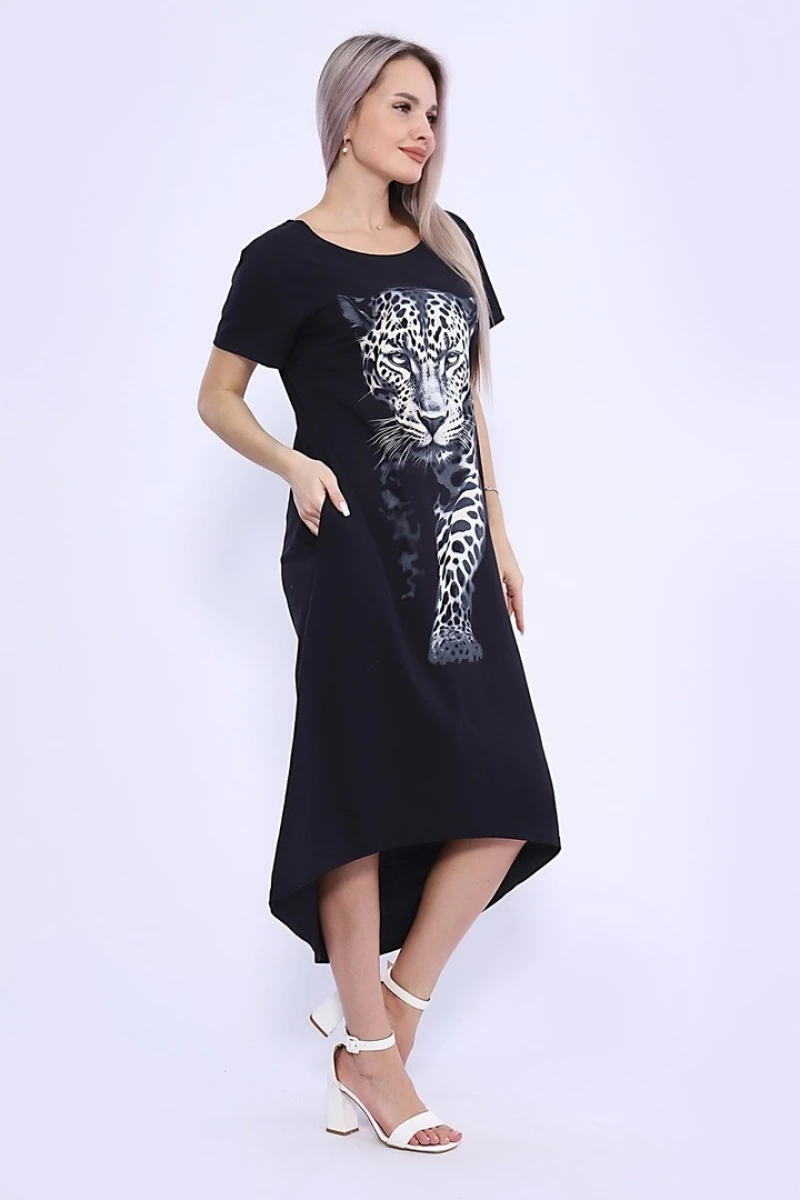 Платье женское - Леопард - 738 - черный
