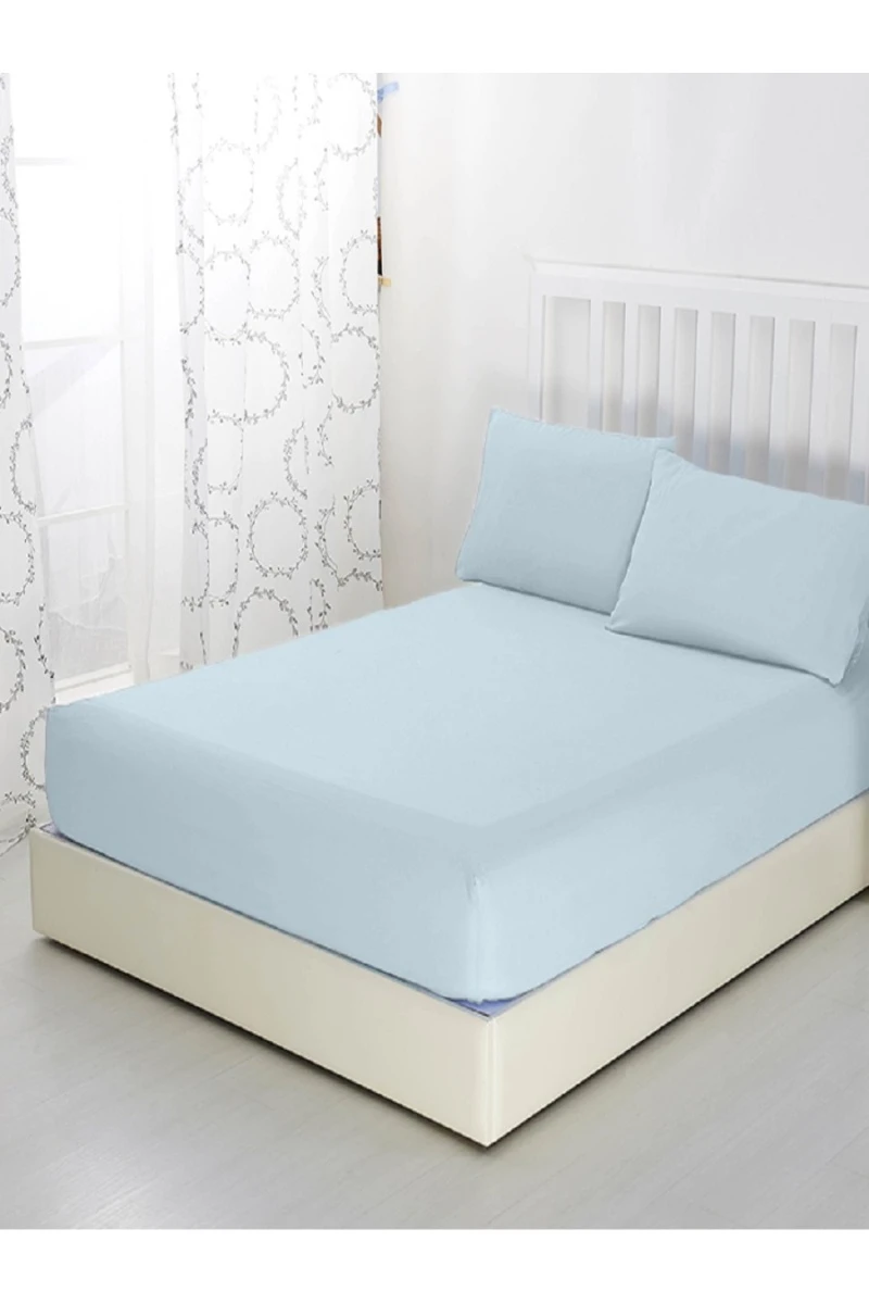 Простыня трикотажная на резинке (голубой)