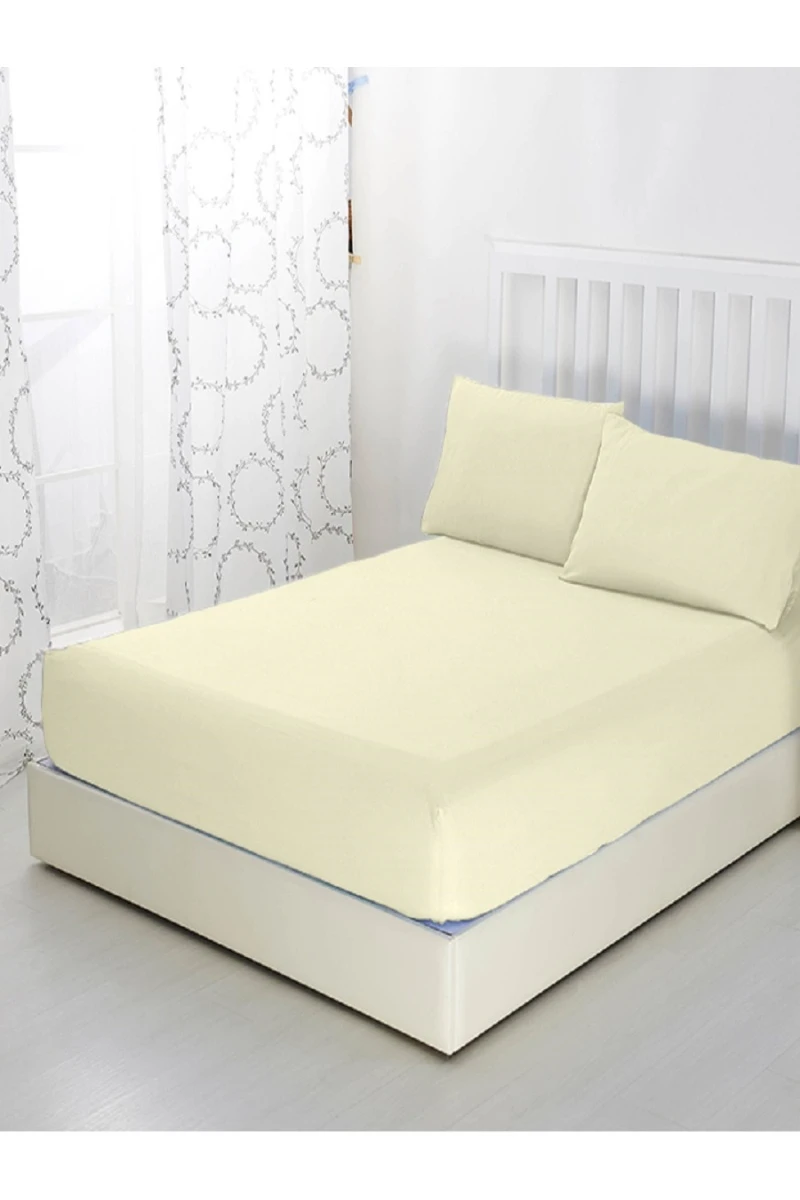 Простыня трикотажная на резинке (кремовый)