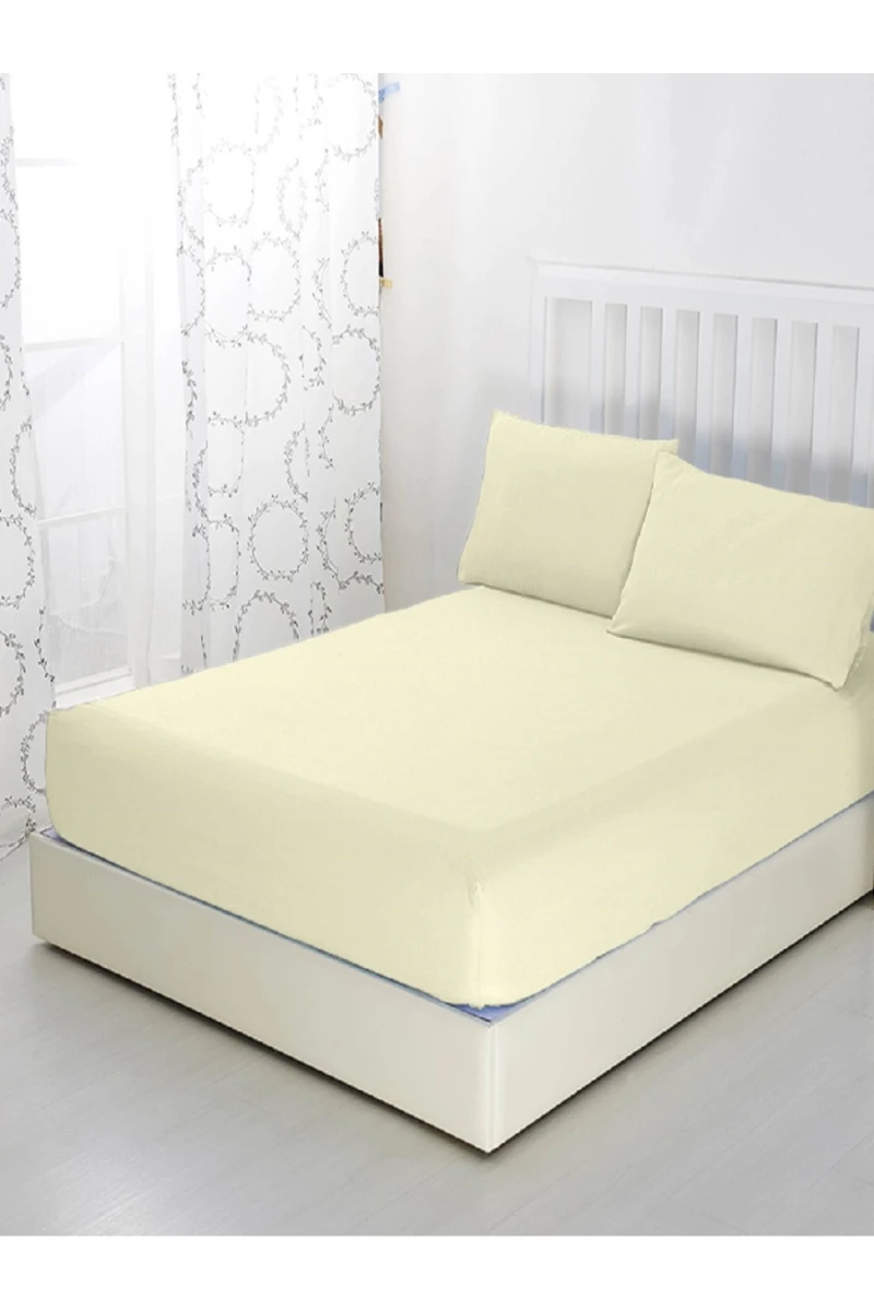 Простыня трикотажная на резинке (кремовый)