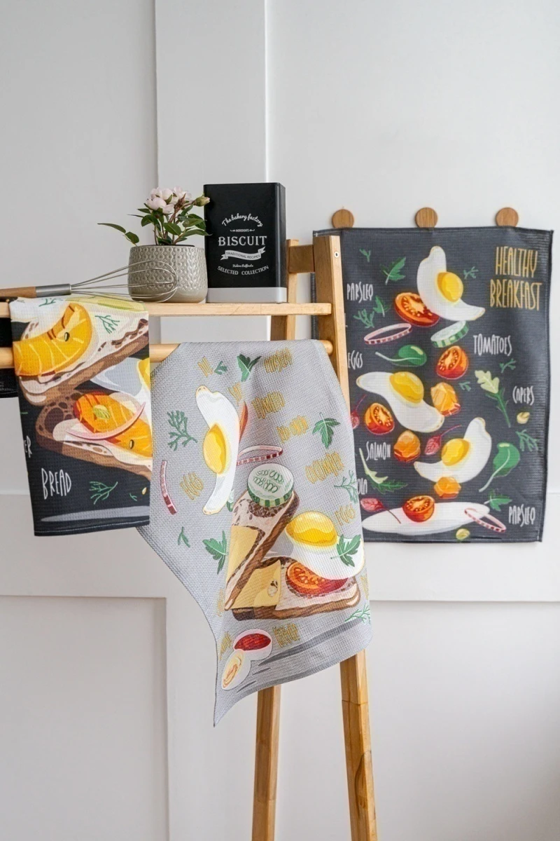 Полотенце кухонное Завтрак (серый)