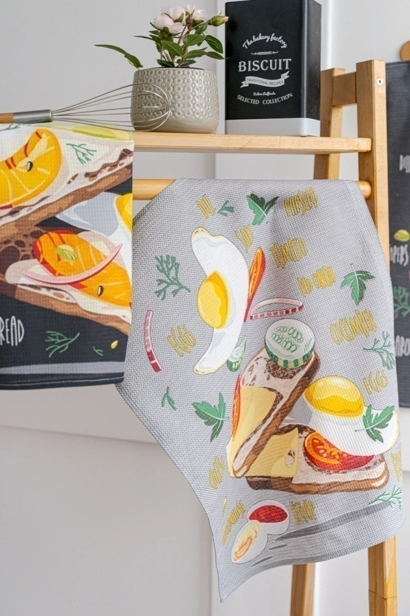 Полотенце кухонное Завтрак (серый)