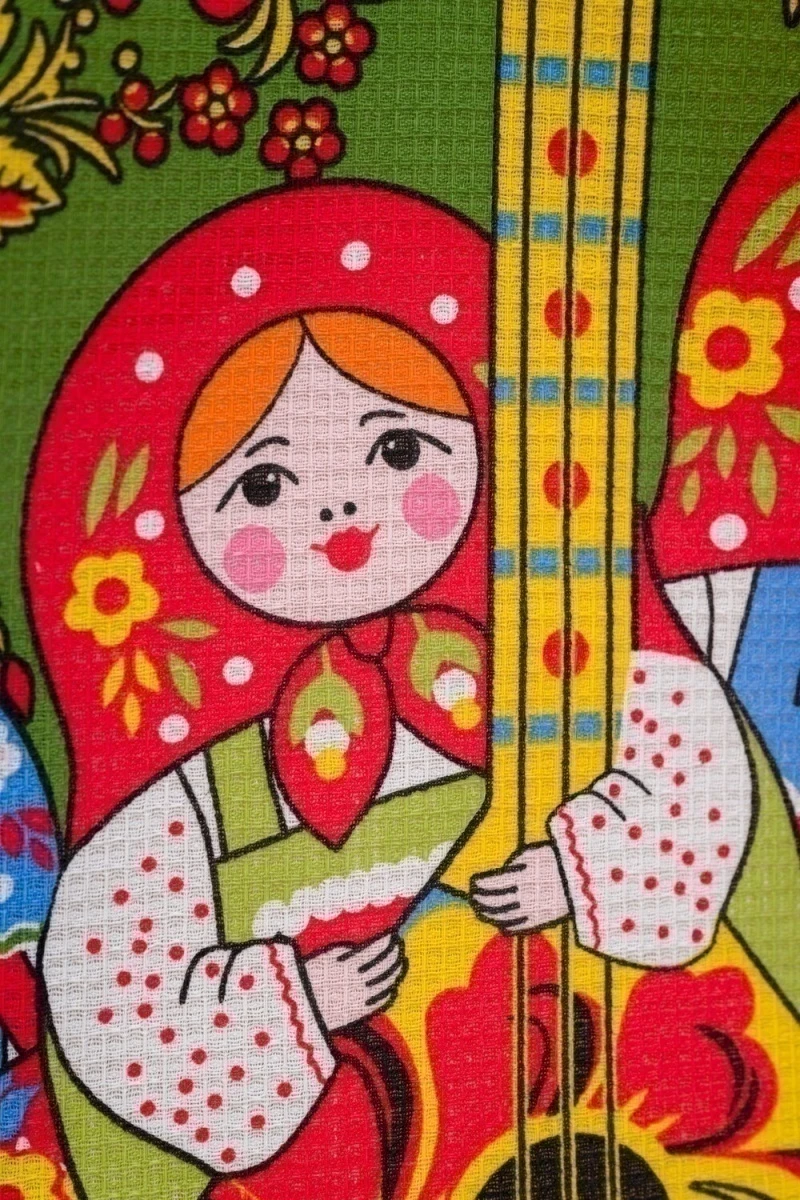 Полотенце кухонное Матрешки (желтый/зеленый)