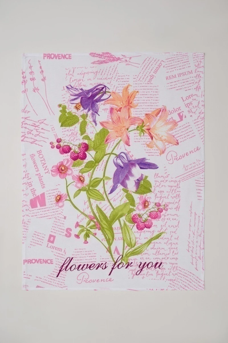 Полотенце кухонное Цветы и письма (серо-голубой)