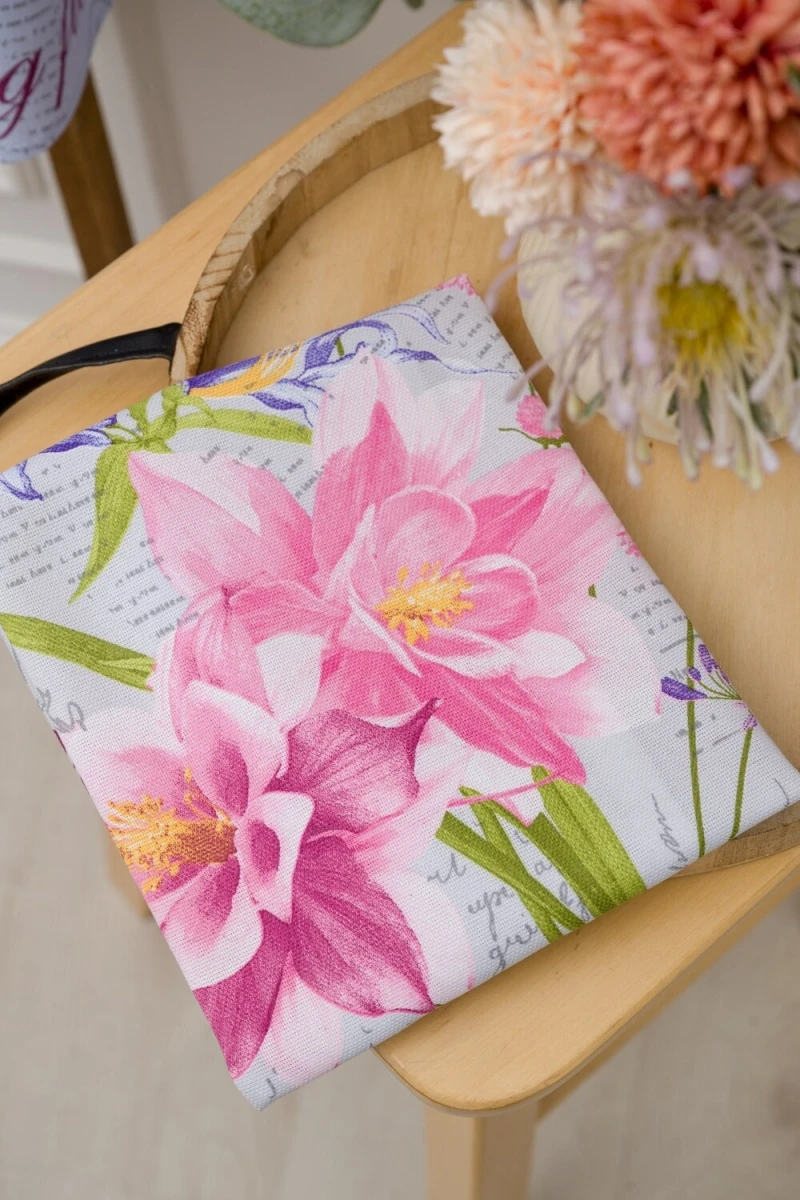 Полотенце кухонное Цветы и письма (серо-голубой)