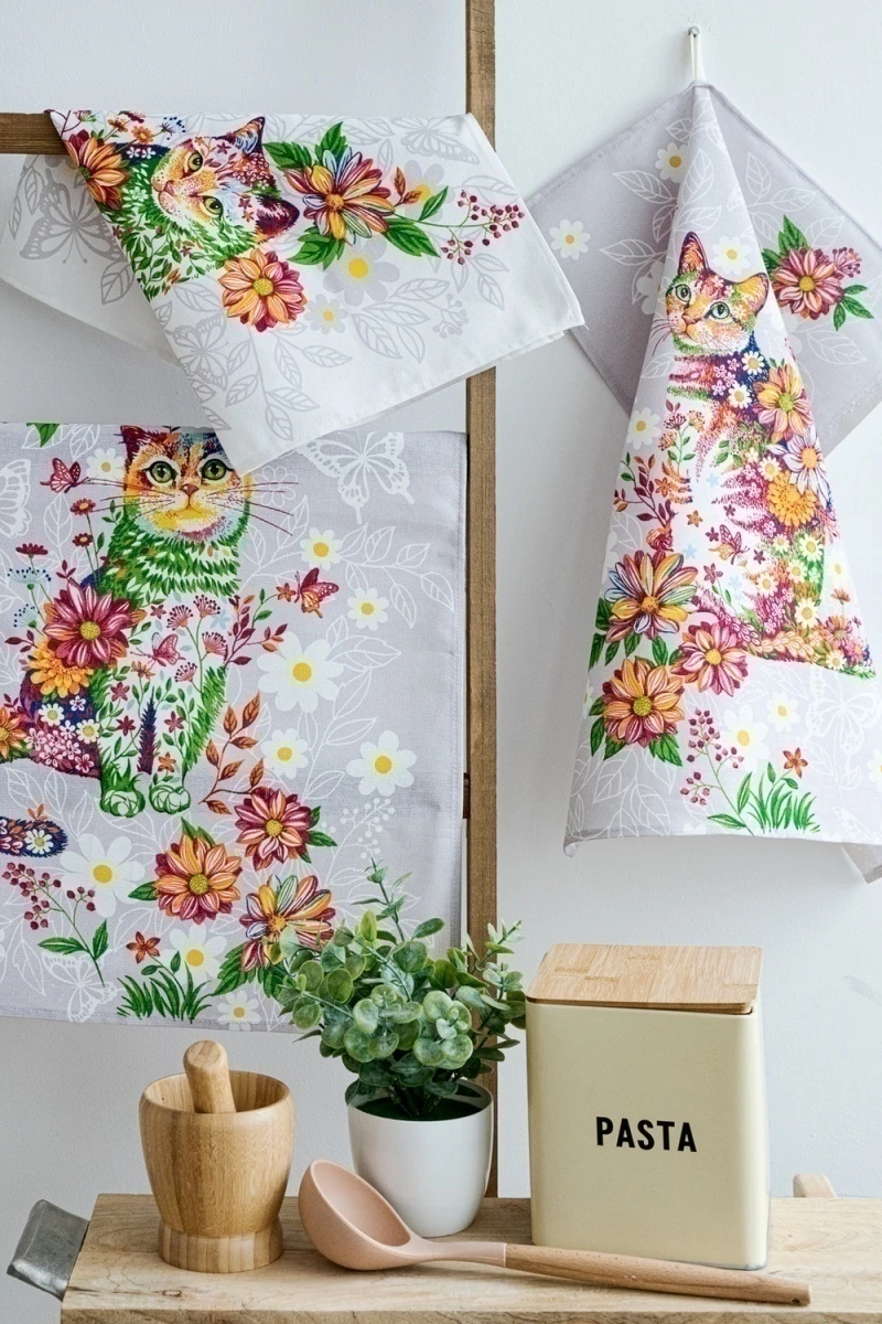 Полотенце кухонное Чудесный день (беж/цветы)