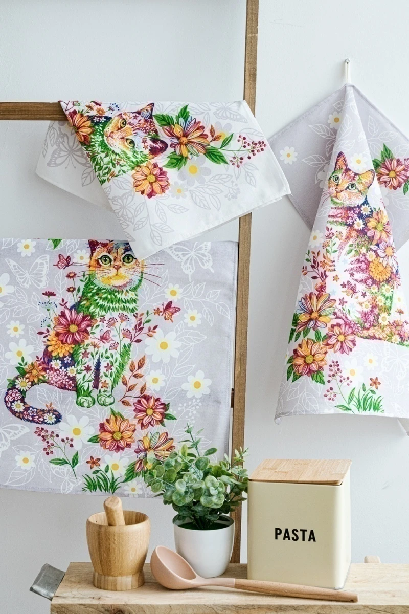 Полотенце кухонное Чудесный день (беж/цветы)