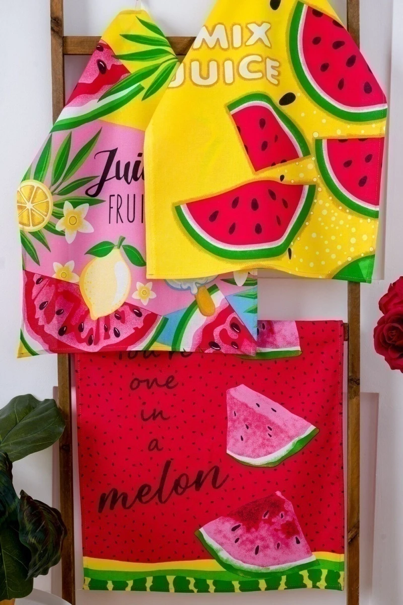 Полотенце кухонное Арбузы набор 3 шт (желтый,  зеленый)