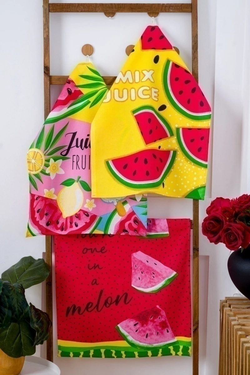 Полотенце кухонное Арбузы набор 3 шт (желтый,  зеленый)