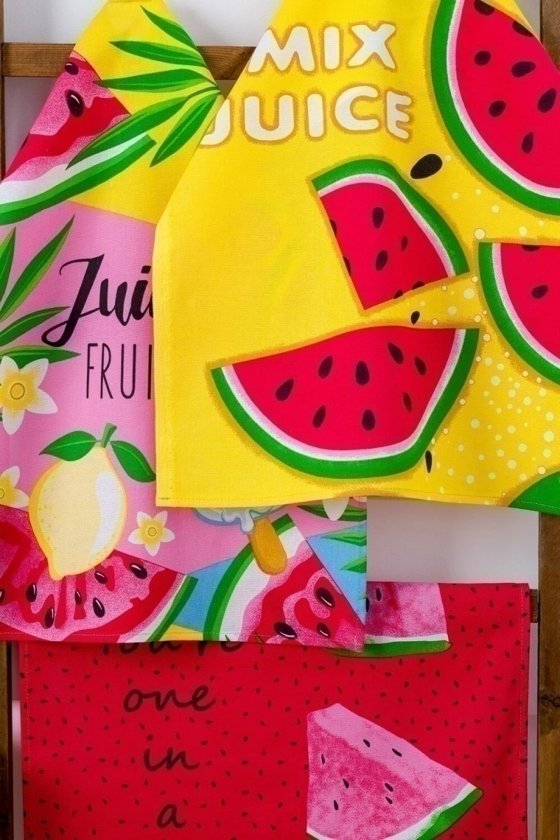 Полотенце кухонное Арбузы набор 3 шт (желтый,  зеленый)