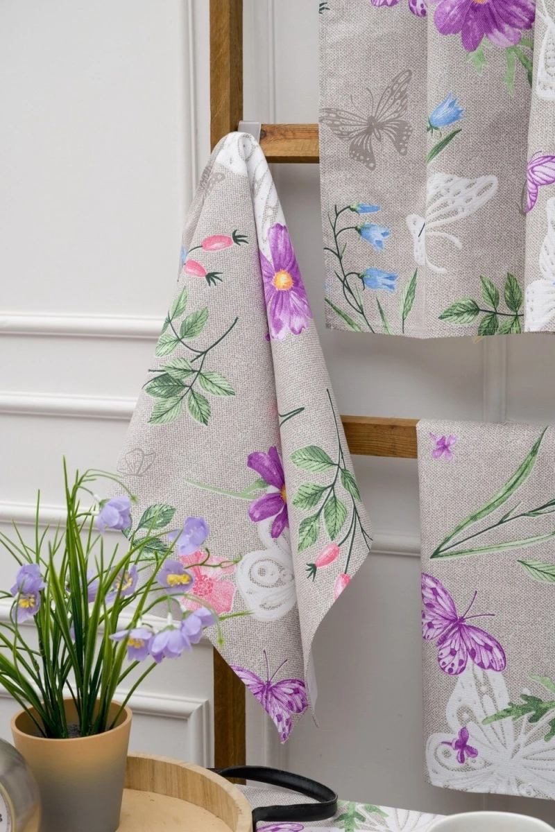 Полотенце кухонное Бабочки и цветы (серый)