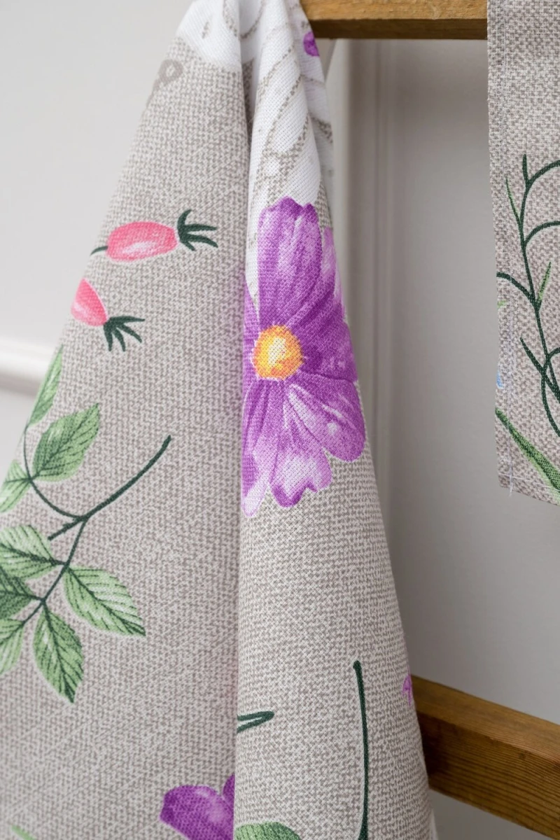 Полотенце кухонное Бабочки и цветы (серый)