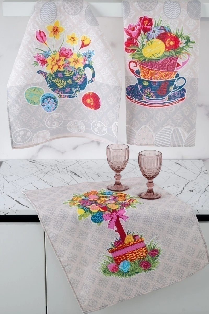 Полотенце кухонное Пасхальное дерево (серый+бежевый)