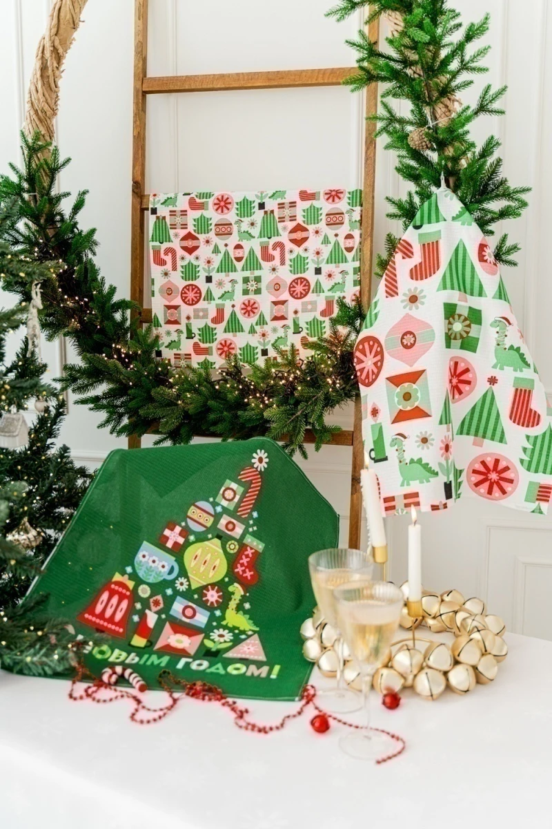 Полотенце кухонное Новогодняя мозайка (зеленый)