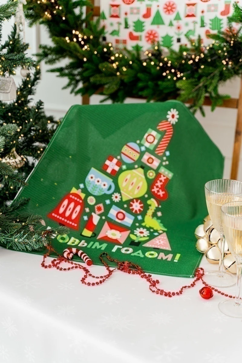 Полотенце кухонное Новогодняя мозайка (зеленый)