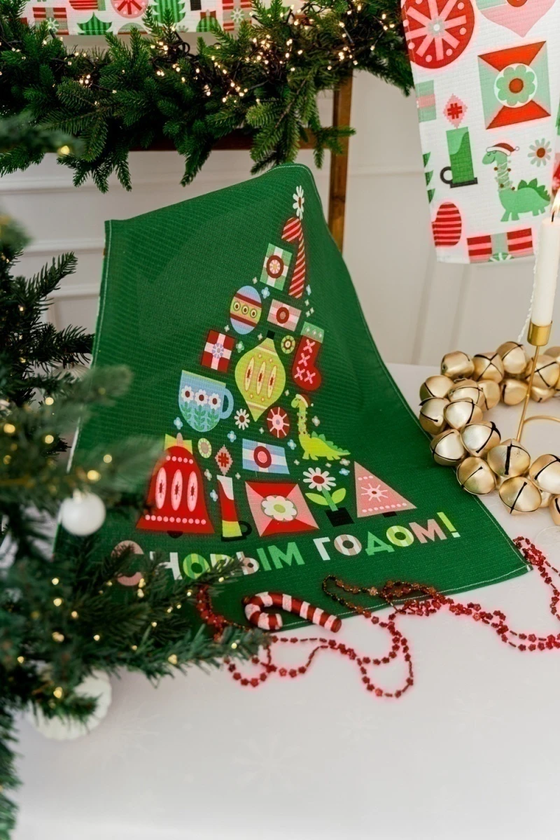 Полотенце кухонное Новогодняя мозайка (зеленый)