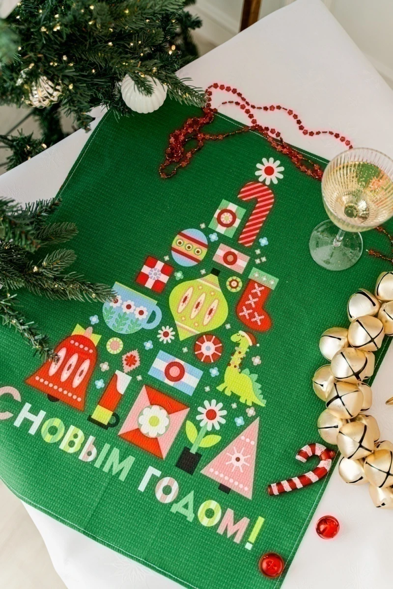 Полотенце кухонное Новогодняя мозайка (зеленый)