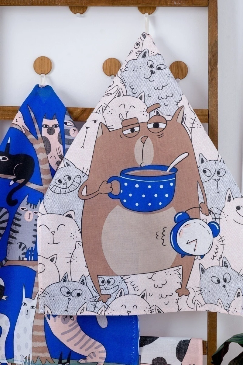 Полотенце кухонное Котофания (серый+синий)