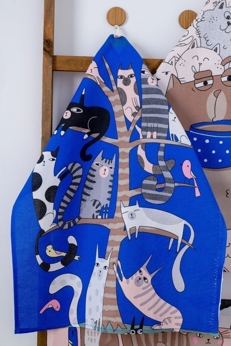 Полотенце кухонное Котофания (серый+синий)