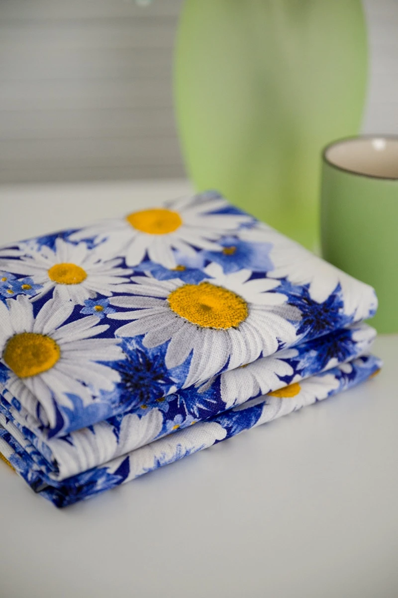 Полотенце кухонное Ромашковое поле (бело-синий)