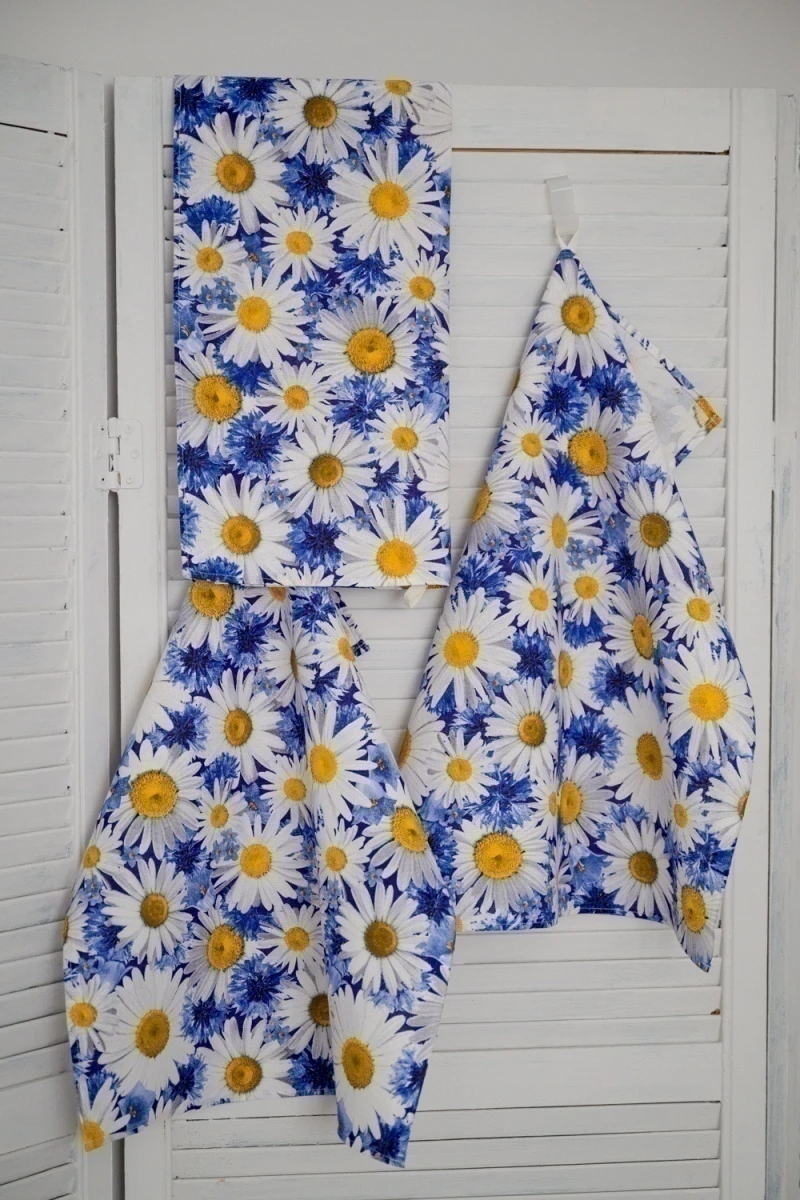 Полотенце кухонное Ромашковое поле (бело-синий)