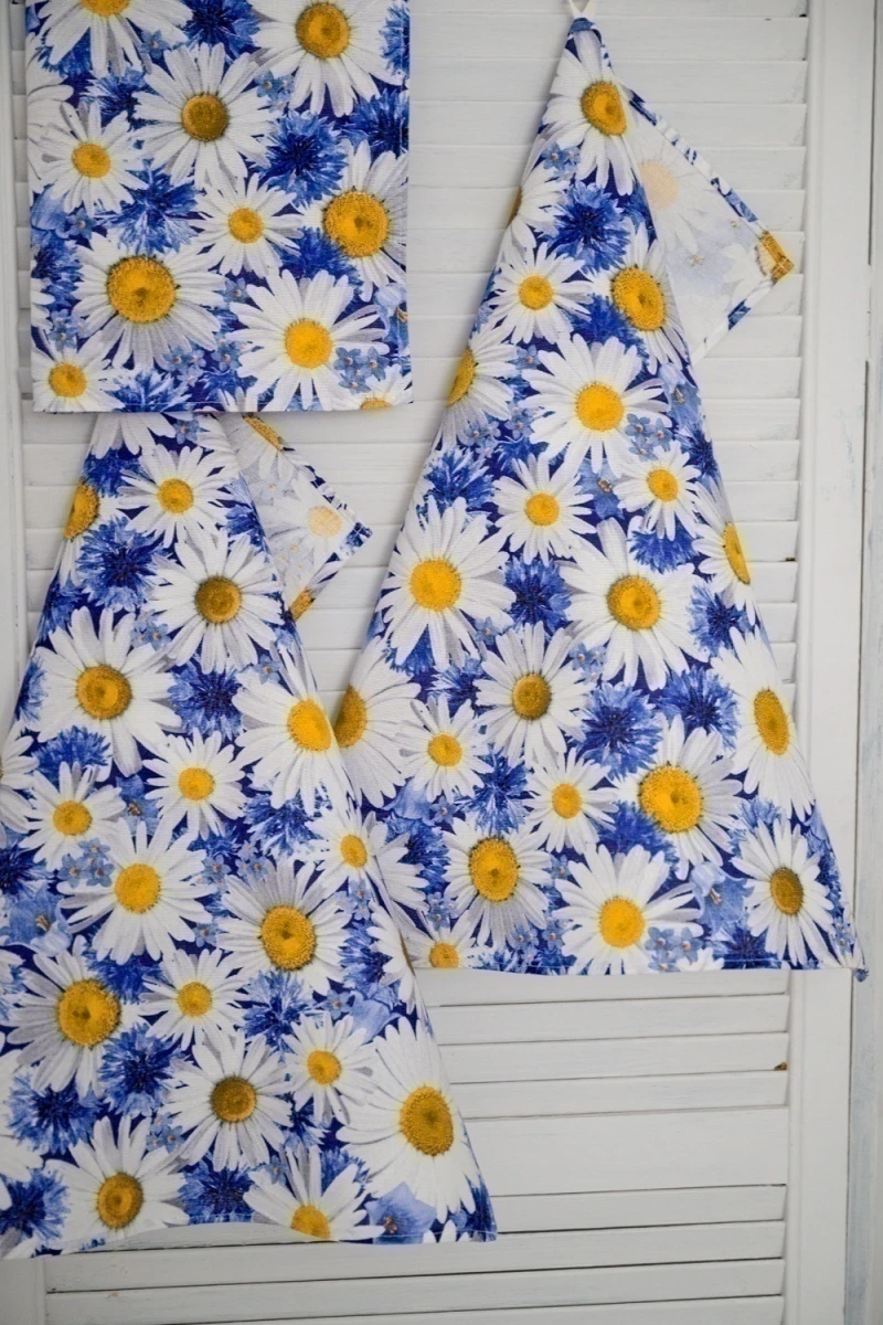 Полотенце кухонное Ромашковое поле (бело-синий)