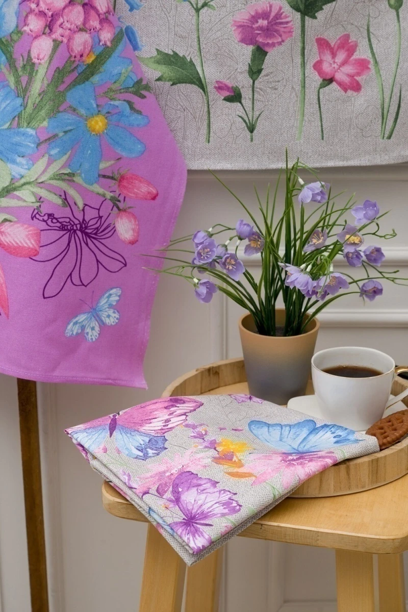 Полотенце кухонное Бабочки и цветы купон (серый)