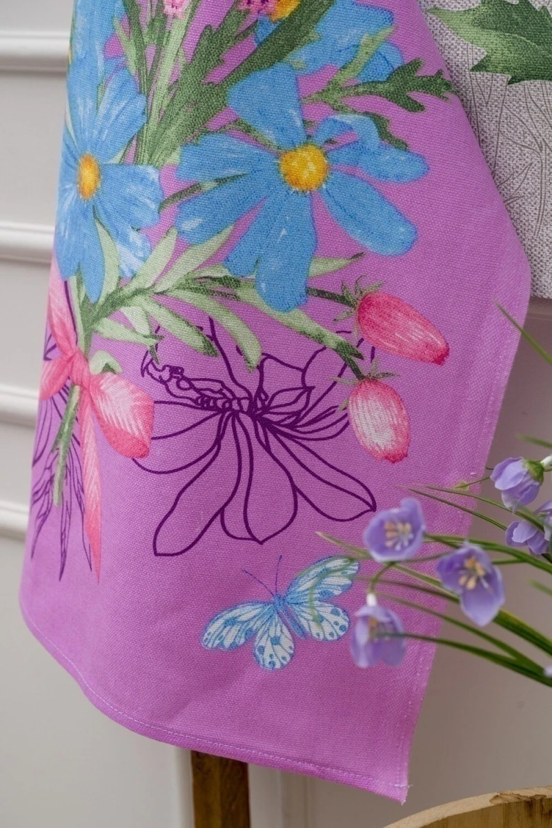 Полотенце кухонное Бабочки и цветы купон (серый)