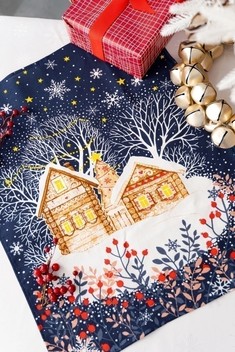 Полотенце кухонное Колядки (темно-синий)