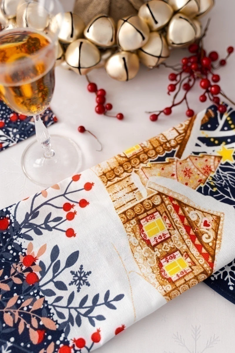 Полотенце кухонное Колядки (темно-синий)