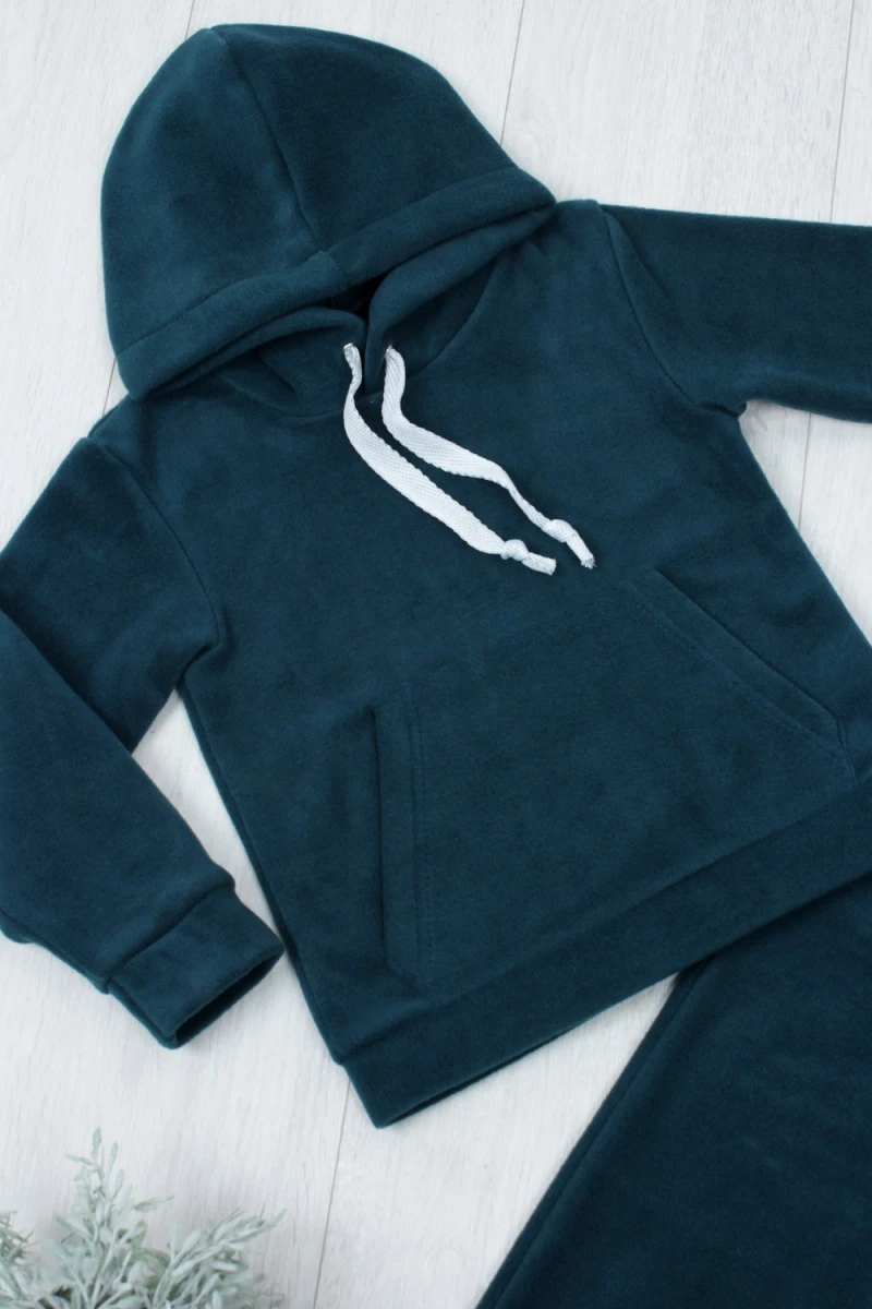 Детский костюм с брюками флисовый с капюшоном арт. КС-ФК (изумруд)