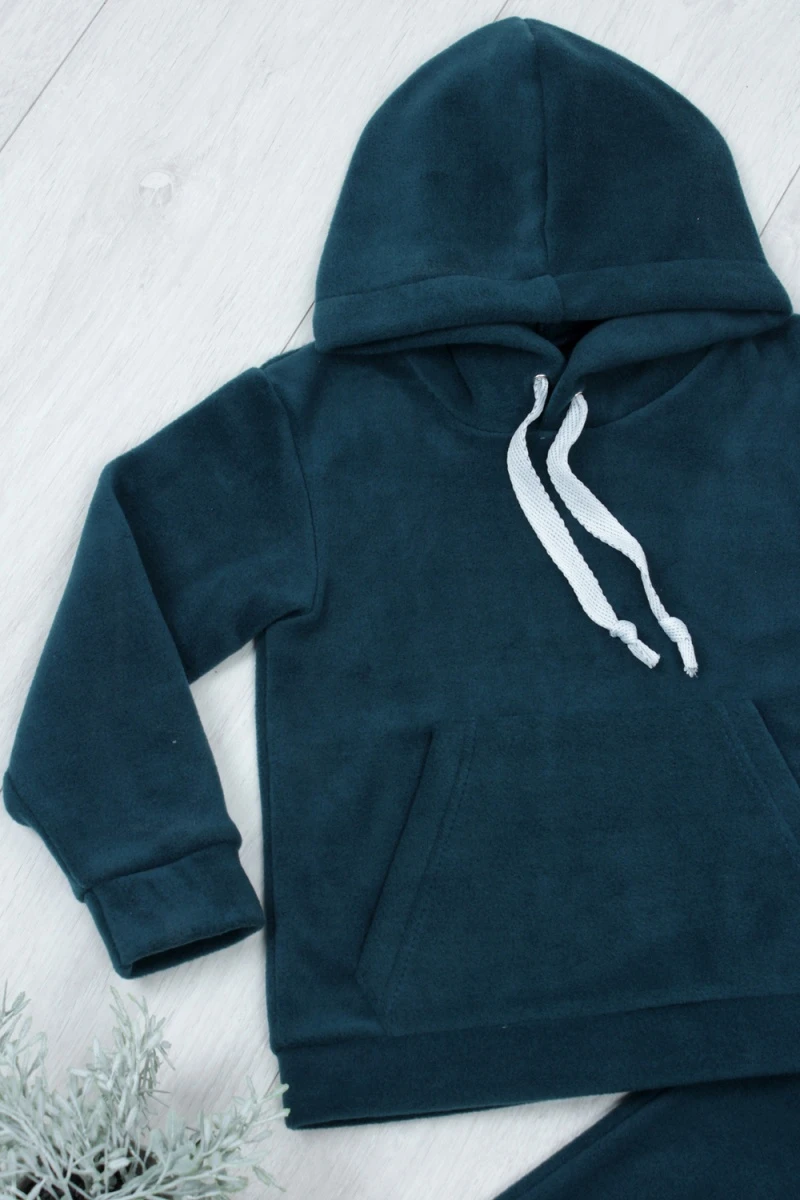 Детский костюм с брюками флисовый с капюшоном арт. КС-ФК (изумруд)