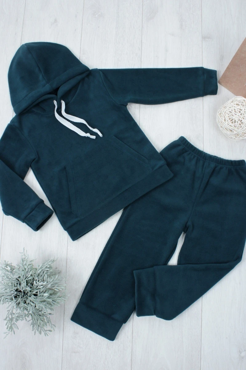 Детский костюм с брюками флисовый с капюшоном арт. КС-ФК (изумруд)