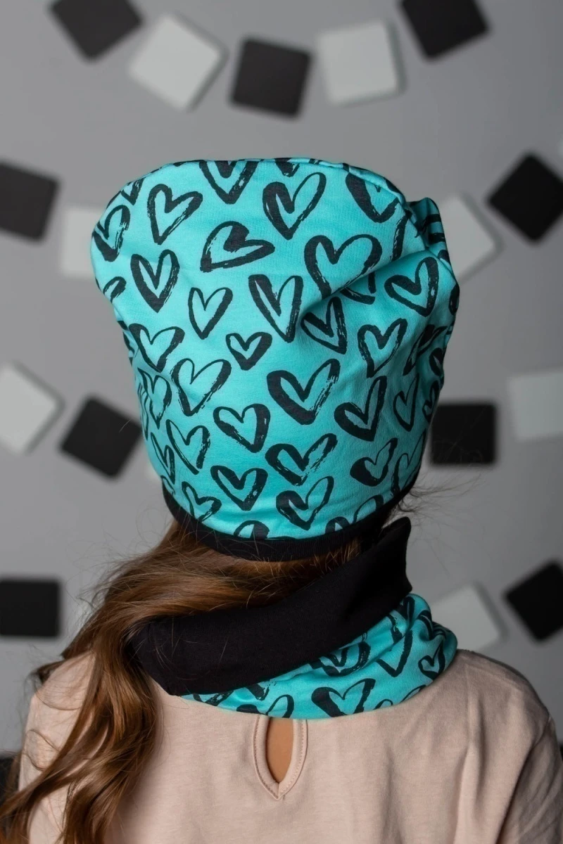 Комплект шапка и шарф Сердца-Мята (зеленый)