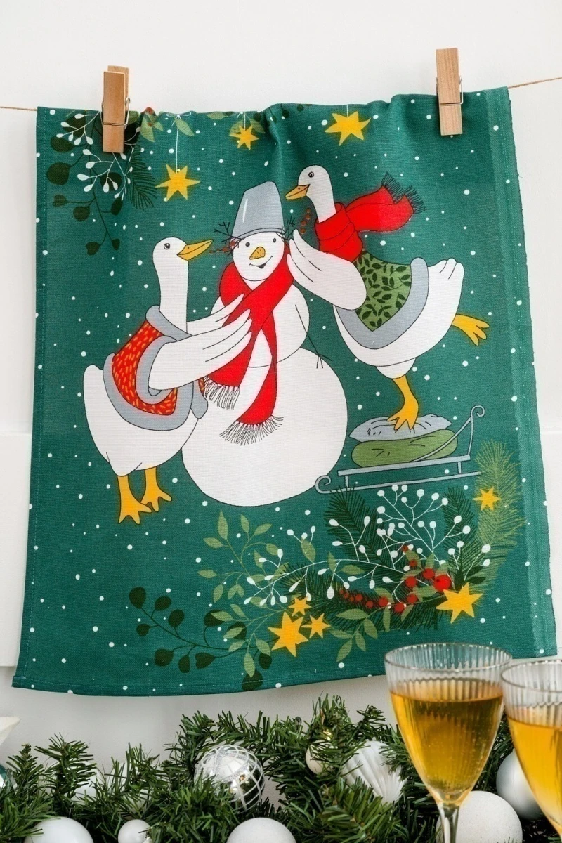Полотенце с гусями Почудим (белый+зеленый)