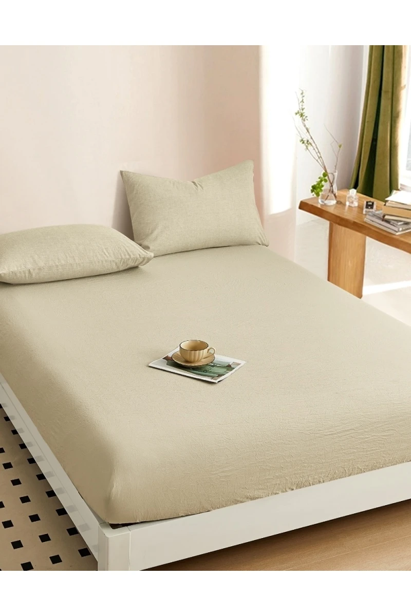 Простыня на резинке, с высотой борта 25 см boiled cotton - Вареный (стираный) хлопок» (дымчатый)