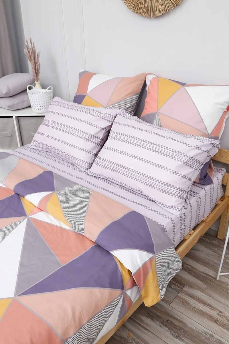 Простыня на резинке поплин Геометрия-компаньон (серый)