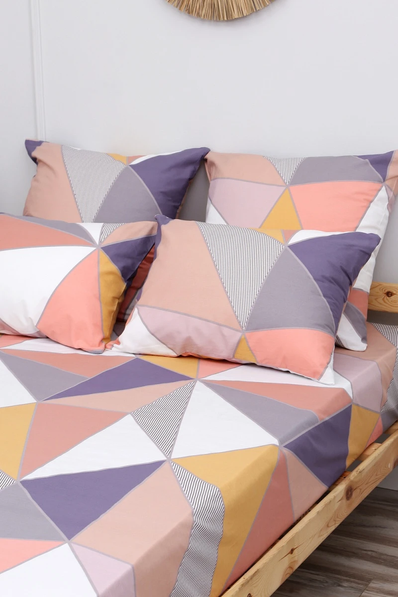 Простыня на резинке поплин Геометрия (рыжий,беж)