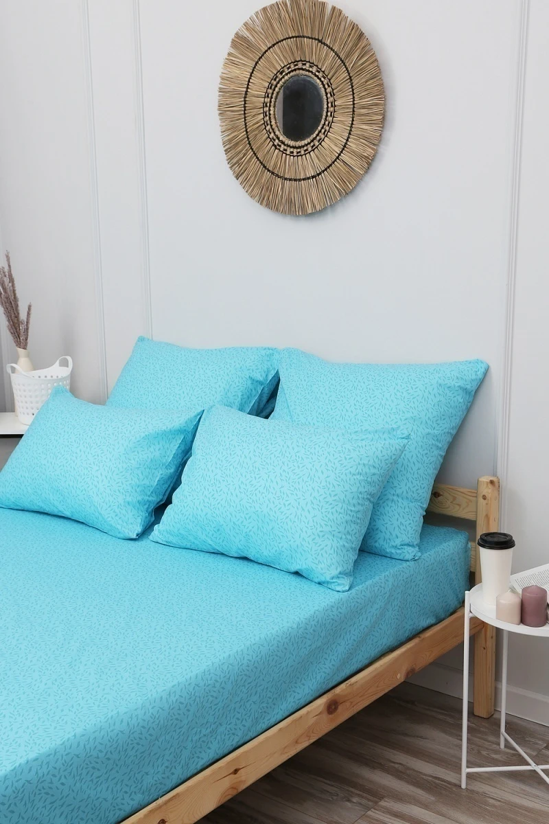 Простыня на резинке поплин Винтаж-компаньон (бирюзовый)