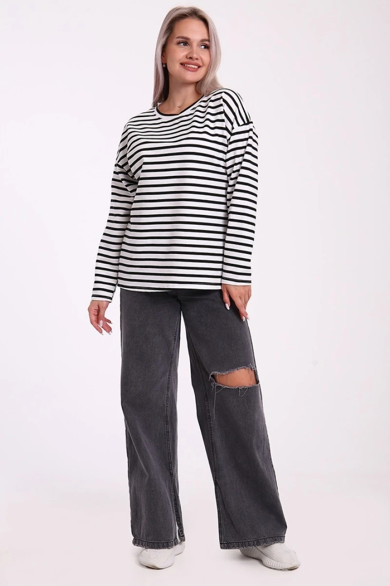 Свитшот в полоску - Лонгслив - 731 - черный